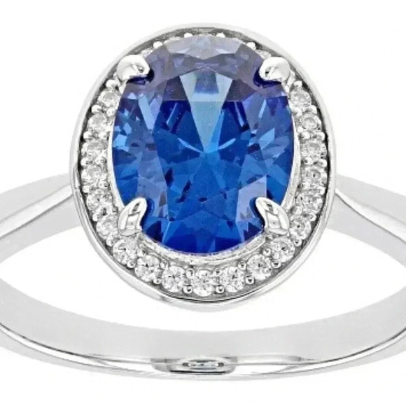 Blue And White Cubic Zirconia Rhodium Over Sterling Silver Ring - Picture 1 of 3